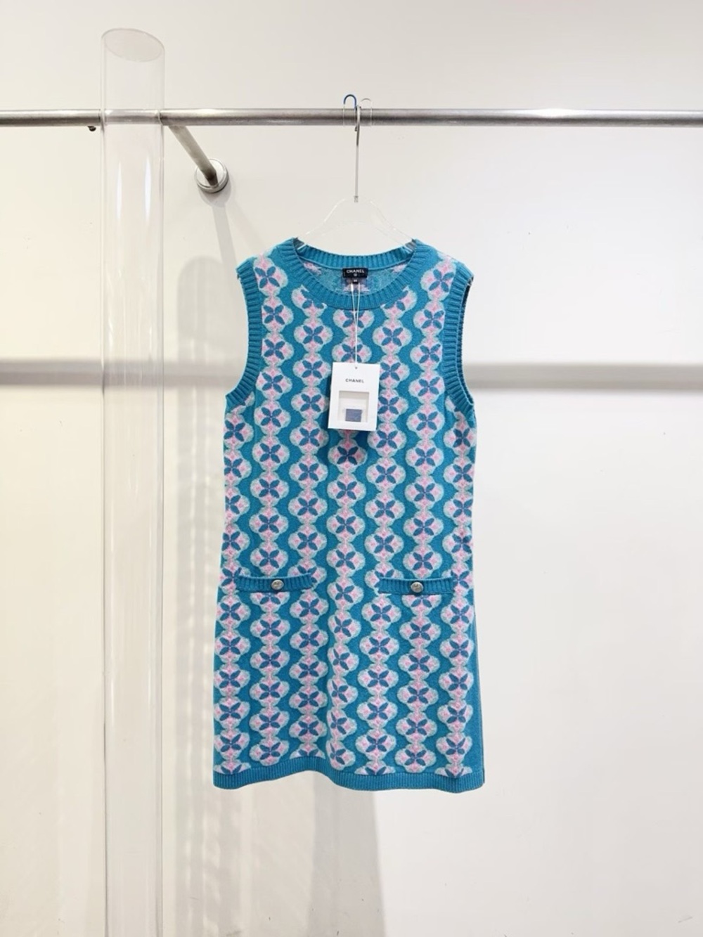 Chanel Sleeveless Knit Dress in Turquoise & Pink